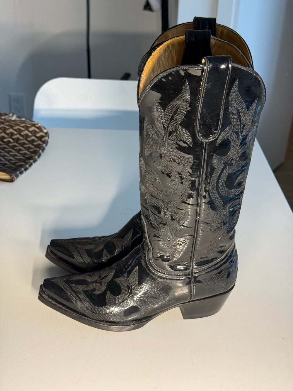 Old Gringo Black Patent Leather Western Boots With Embroidery